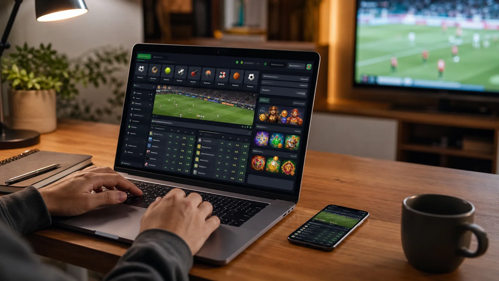 Plataforma winamax em notebook e celular com apostas esportivas e cassino online